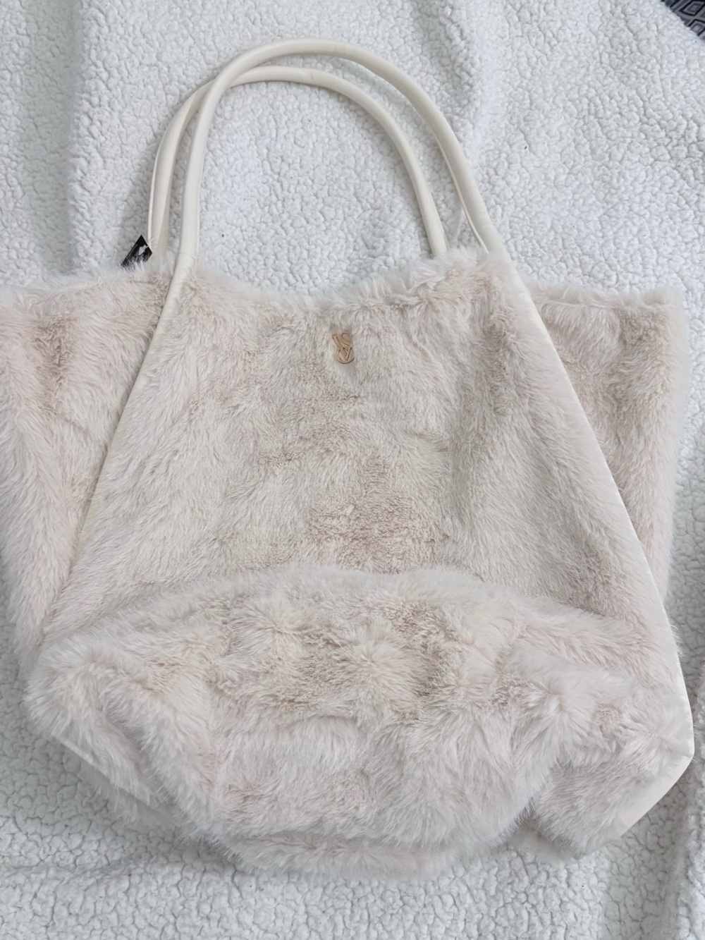 Victoria's Secret Cream Faux-Fur Tote Bag